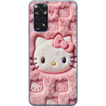 Kompatibelt Mobildeksel til Xiaomi Redmi Note 11 Hello Kitty rosa fluffy bakgrunn med ikoniskt ansikt og kawaii-estetikk