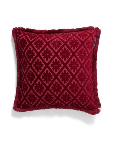 Lexington Jacquard pillow cover with fringe, red