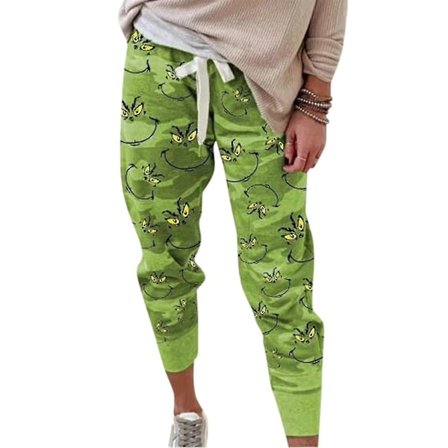 Grinch Print Casual Bukser til Kvinder og Grinch Ansigt Drik Op Jul Hættetrøjer_ll