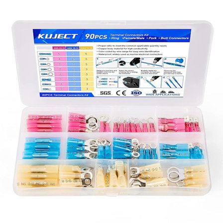 90 kpl Lämpö kutistuvia johdinliittimiä, Monikäyttöinen vedenpitävä sähköjohdinliittimien sarja, eristetyt liittimet rengas haarukka spa