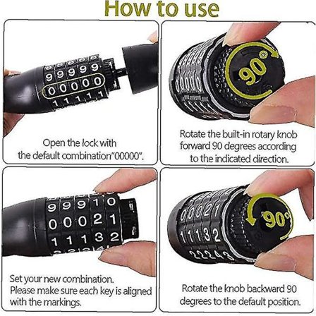 Pyörän lukkoketju 5 numeroa, nollautuva, varkaudenesto, 100 cm