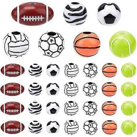 140 stk. Akryl Kugleperler 7 Stilarter Assorterede Sportsperler Basketball Volleyball Rugby Perler Runde Kugle Spacer Perler til DIY Halskæde 