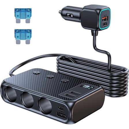 2025 Seneste Model Bil Cigarettænder Adapter Splitter, 9 i 1 Cigarettænder USB Oplader 3 Stik USB C Bil Oplader Adapter med Vol