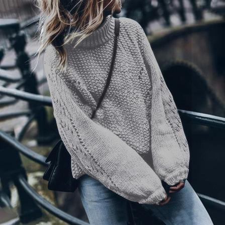 Dam Enfärgad Vinter Varm Tröja Hollow Out Casual Pullover