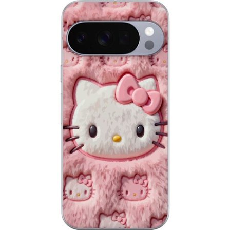 Kompatibelt Mobildeksel til Google Pixel 10 Pro Hello Kitty rosa fluffy bakgrunn med ikoniskt ansikt og kawaii-estetikk