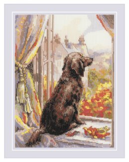 Stickpackung Bild Hund im Fenster