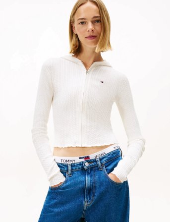 Tommy Jeans Tjw Essential Zipper Hood Cardi - Cream - XL