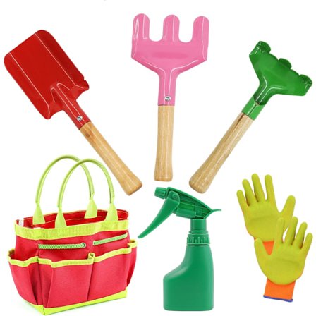 Trädgårdsredskap för barn, 7 st trädgårdsredskap med vattenkanna, handskar, kratta, spade, trädgårdsredskap leksaker present till baby förskola
