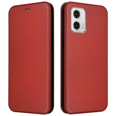SKALO Motorola Moto G53 5G Carbon Fiber Lompakkokotelo - Ruskea