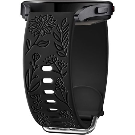 Solrosgraverat armband kompatibelt med Samsung Galaxy Watch 7 6 5 4 40mm 44mm Kvinnor, 20mm Mjukt Silikonarmband för Galaxy Watch Svart