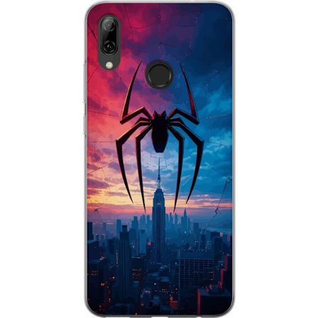 Yhteensopiva Puhelinkuori Huawei Huawei P smart 2019 Tyylikäs hämähäkki kaupungin horisontin yläpuolella dramaattisessa auringonlaskussa, graafin