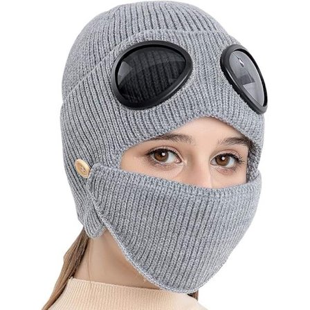 Ørebeskyttende skimaske, tyk varm strikhue med ansigtsmaske, hyggelig vinterhue - Grå