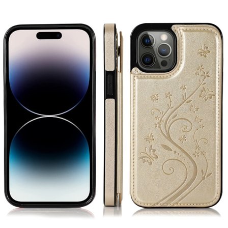 iPhone 14 Pro Max Stöttåligt Skal Korthållare 3-FACK Flippr V2 - Guld