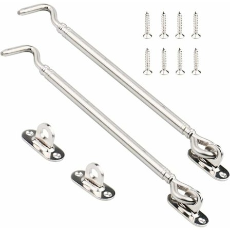 Rustfrit stål kahyt krog, Heavy Duty port lås lås skur, sving dør lås, vindue hardware lydløs beslag med skruer, 205mm, pakke med 2