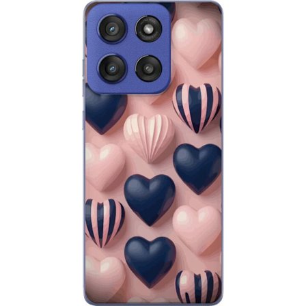 Yhteensopiva Puhelinkuori Motorola Edge 60 Stylus Pehmeät kolmiulotteiset sydämet vaaleanpunaisessa ja merensinisessä sävyssä romanttisessa kuosi