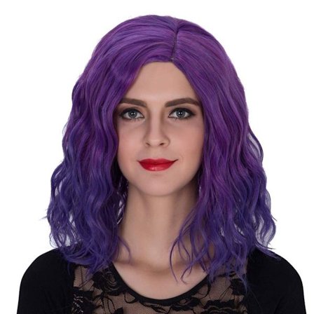 Mellemlang lilla krøllet paryk til kvinder