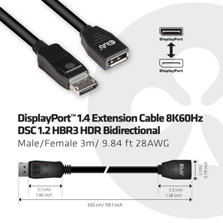 Club 3D DisplayPort-forlengelseskabel - DisplayPort til DisplayPort - 3 m
