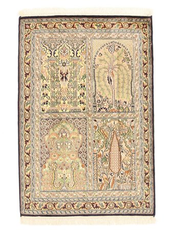 Kaschmir Reine Seide Teppich Handgeknüpft 64X95 Orange/Braun Indien