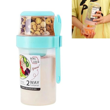 Praktisk yoghurtbeger å ta med (med skje) 310ML+760ML (blå)