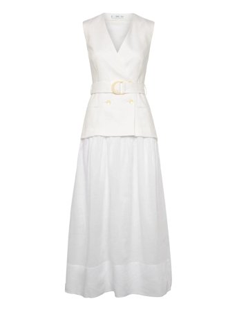 Mango Linen And Ramie Dress With Belt - White - M
