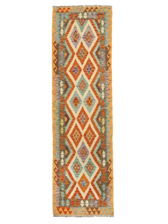 Kilim Afghan Old Style Rug 80X249 Runner Brown/Green Wool, Afghanistan