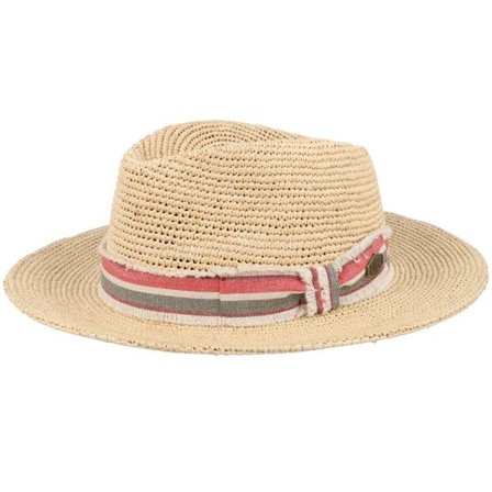 MJM Hats - Beige straw Hatt - Mabel Crochet Raffia Natural Red Stripe Band Straw Hat @ Hatstore