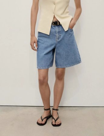 Mango High-Waist Straight-Fit Denim Shorts - Blue - 32