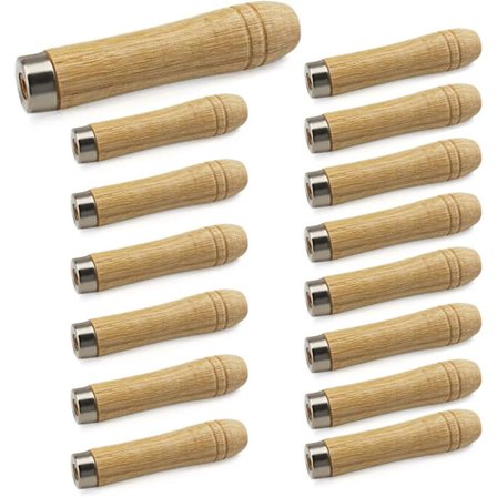 15 stk. filhåndtak i tre med solid metallhals for vedlikehold av trebearbeidingsverktøy, 6 mm hull, 110 mm lengde