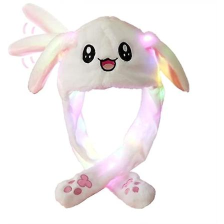 LED-lysende plysj-bevægelig kaninhat - Sjov lysende og ørebevægelig kaninhat til kvinder og piger, cosplay-julefest-feriehat