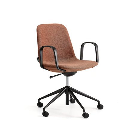 Chair LANGLEY, low seat, wheeled, armrests, black/copper