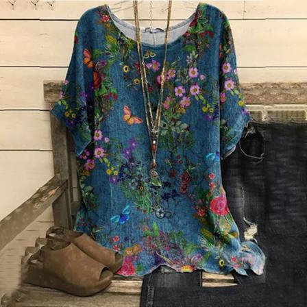 Print T-shirt För Kvinnor Med Blommönster
