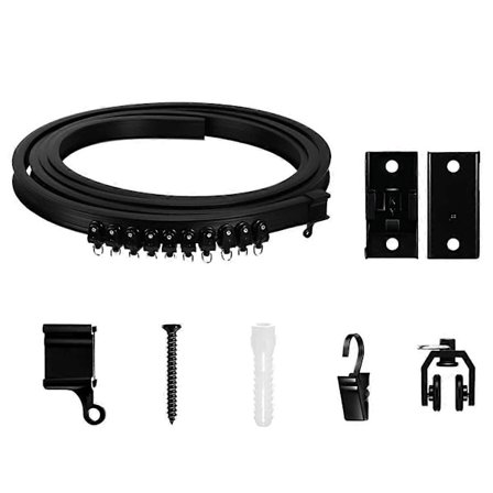 Fleksibel Bøybar Gardinskinne, Tak- og Veggmontert, Svart Buet Kraftig RV Glidende Gardinskinne 3 Meter