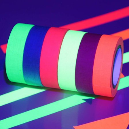 Neon Tape, Lysende Fluorescerende Tape 6 Farver Klæbende Gaffer Tape UV Blacklight Reaktiv Neon Tapes(6stk)