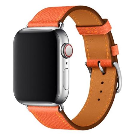 Apple Watch Series 5 44mm klockarmband i äkta läder med korsstruktur - Orange Orange