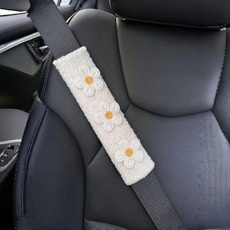 Bløde sikkerhedsseles puder til bilen, blomstermønster, skulderrem beskyttelse, hvid.