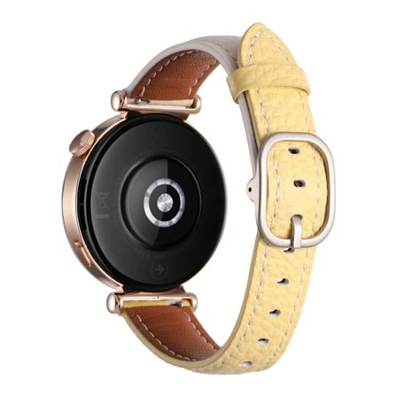 18 mm klockarmband Huawei Watch GT 5 Pro 42 mm / GT 5 41 mm / GT 4 41 mm / Garmin Venu 3S , Smartwatch-armband i äkta koskinn - Gräddvit + Gul
