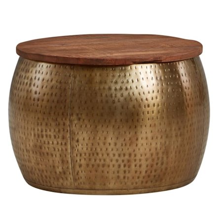 Rootz soffbord mango massivt trä metall 60x60x40 cm guld runt me