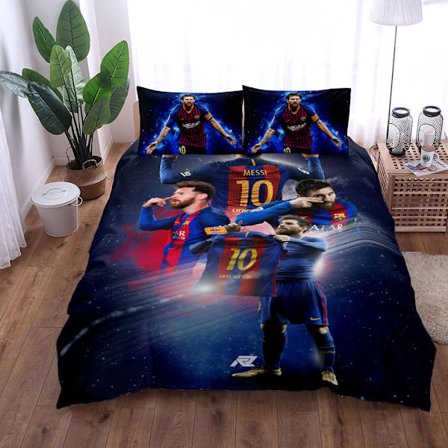 Fotballstjernen Ronaldo, Messi, Mbappe digitaltrykt barnesengesett i tre deler