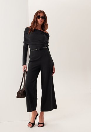 BUBBLEROOM - High Wide Cropped Trousers - Black