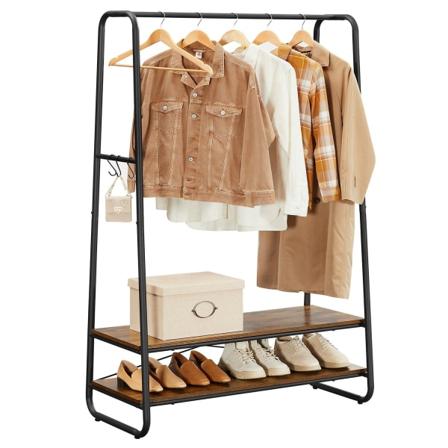 Rootz Vintage Brun-Svart Klädställ - Garderobsställ - Garment Organizer - Spånskiva och stål - 100cm x 45cm x 160cm - Heavy Duty - Enkel montering - S