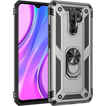 Coque - Argent - För Redmi 9 - Styv - Metallstöd - Silikon