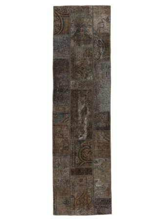 Patchwork Rug 74X268 Runner Black/Brown Wool, Persia/Iran