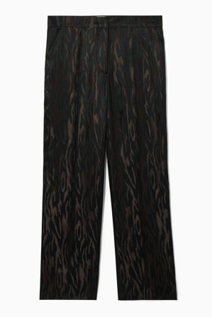 COS Women's Regular Zebra-Jacquard Straight-Leg Trousers in Brown