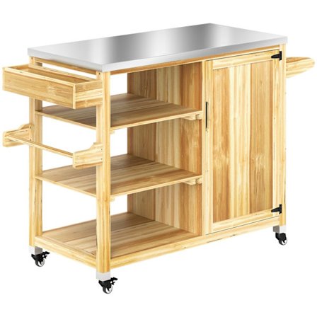 Rootz Outdoor Kitchen Island - Grilling Car - Wooden Kitchen Carts - Rustfrit stål - Forbedret mobilitet - 134,5L x 50b x 91,5 timer cm