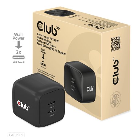 Club 3D Travel Charger Pps 45W Gan
