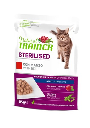 Natural Trainer Gatto Sterilised Adult con Manzo Bocconcini In