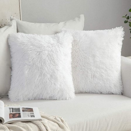 2-pakning Fluffy Faux Fur Putetrekk 43X43cm Hvit