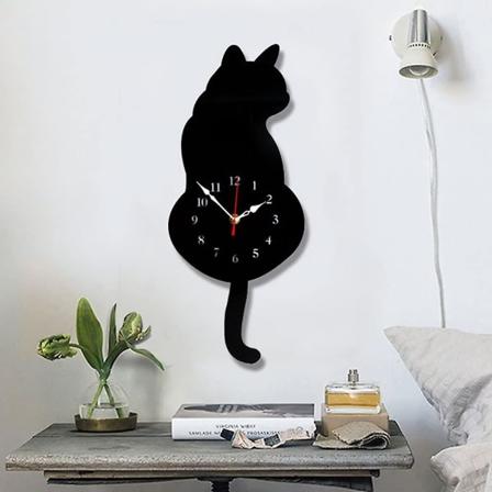 Kreativ katteakryl stum veggklokke med pendel veggklokke for stue soverom kjøkken hjemmedekor - batteri ikke inkludert (42cm X 18cm)