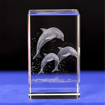 Krystallglass Delfin Ornament Modell, 3D Laser Etched Crystal Delfin Figur