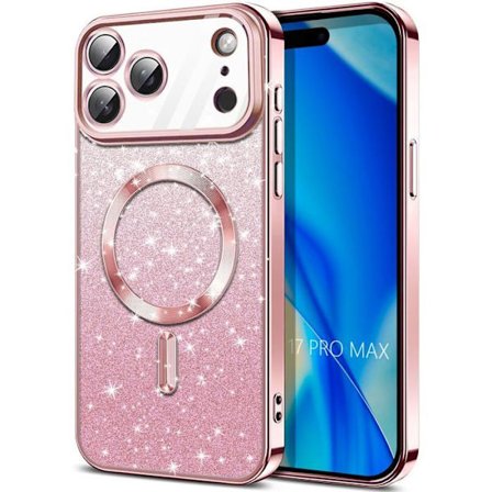 Silikone Cover - BOOLING - til iPhone 17 Pro Max - med Glimmer og Magnetisk Ring - Rosa